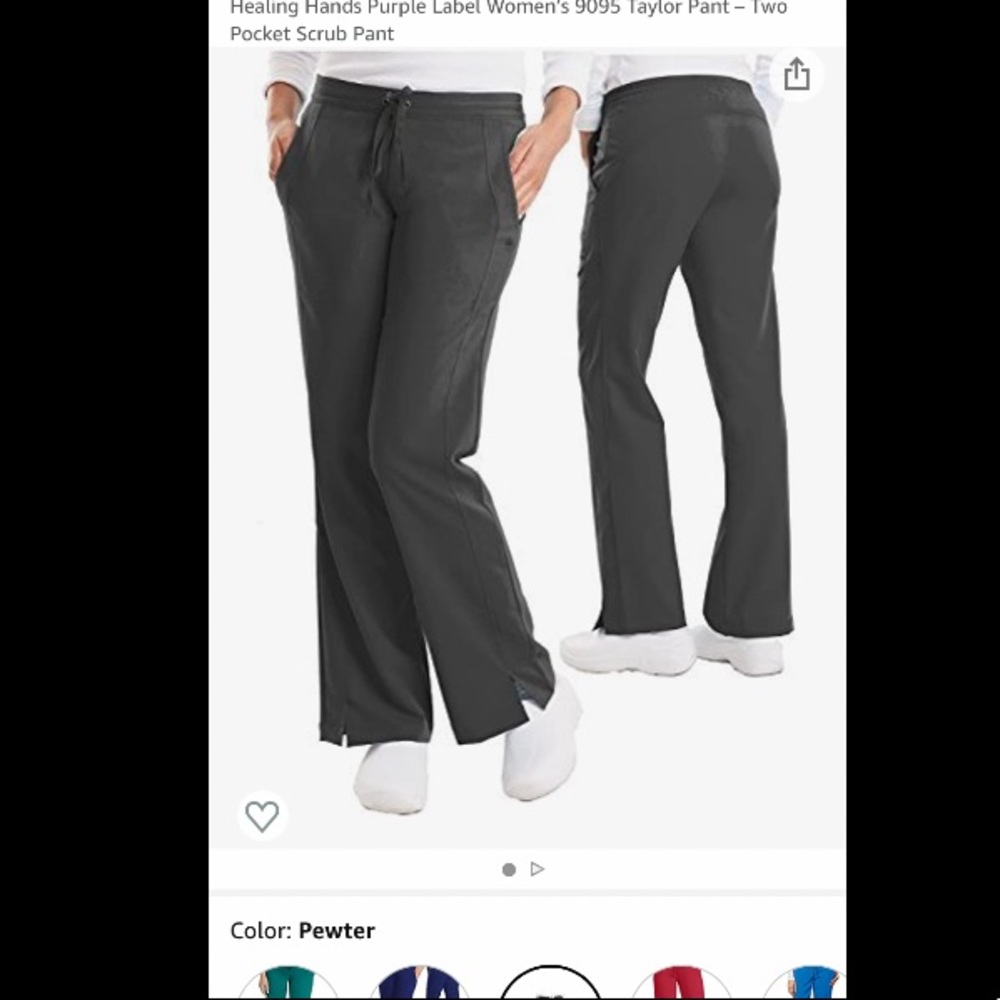 Healing Hands Purple Label premium ladies scrub pants, Petite Large, Pewter,